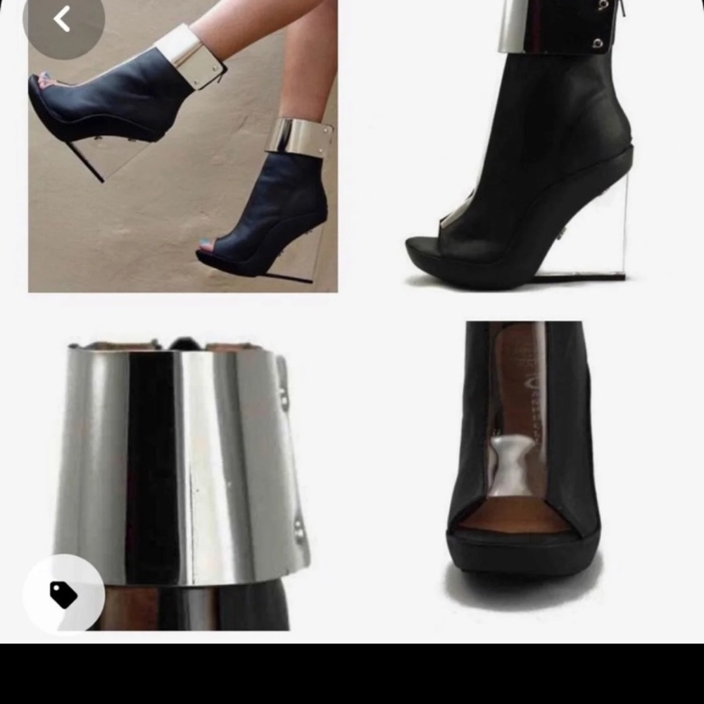 Jeffrey Campbell rink wedge bootie black leather